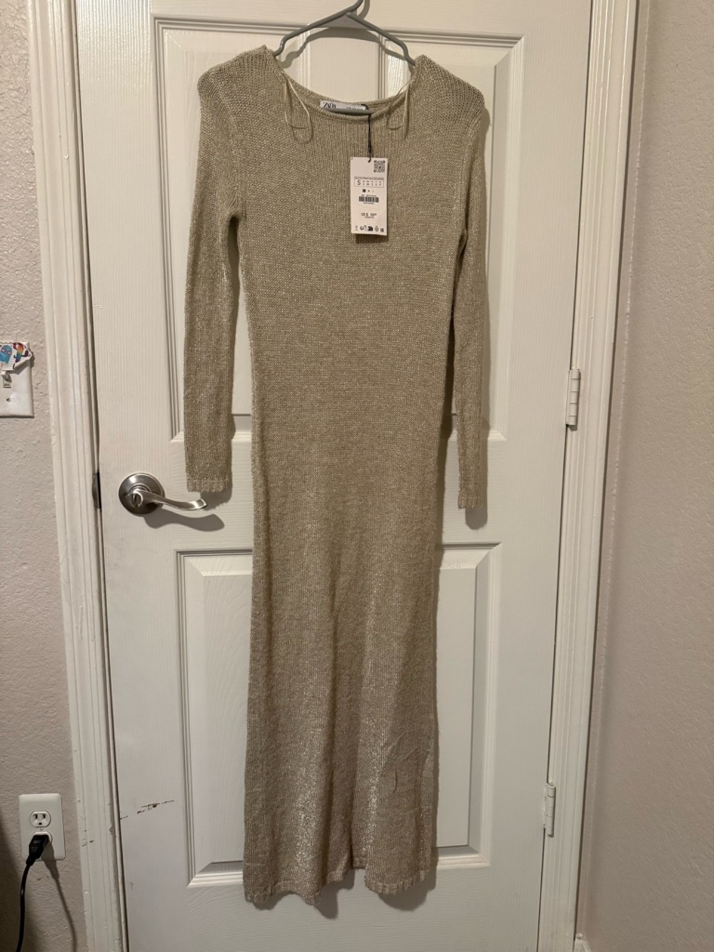 NWT Zara Metallic Knit Maxi Dress Size Small Boho Cochella - Picture 2 of 5